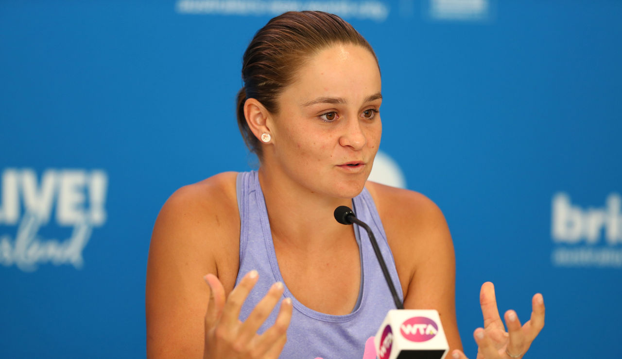 BRISBANE, AUSTRALIA - JANUARY 05: Ashleigh Barty of Australia speaks to media ahead of the 2020 Brisbane International at Pat Rafter Arena on January 05, 2020 in Brisbane, Australia. (Photo by Chris Hyde/Getty Images)