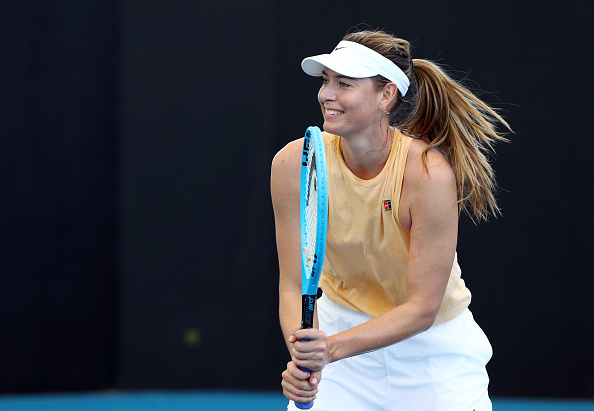 BRISBANE, AUSTRALIA - DECEMBER 31: Maria Sharapova of Russia practices ahead of the 2020 Brisbane International at Pat Rafter Arena on December 31, 2019 in Brisbane, Australia. (Photo by Tertius Pickard/Getty Images)