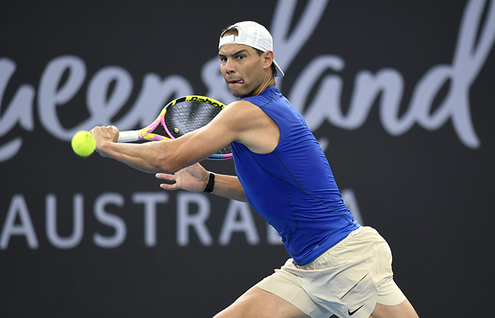 December 30: Rafael Nadal (ESP) during a practice session on Pat Rafter Arena at the Queensland Tennis Centre before the 2024 Brisbane International on Thursday, December 30, 2023. Photo by TENNIS AUSTRALIA/SCOTT DAVIS
