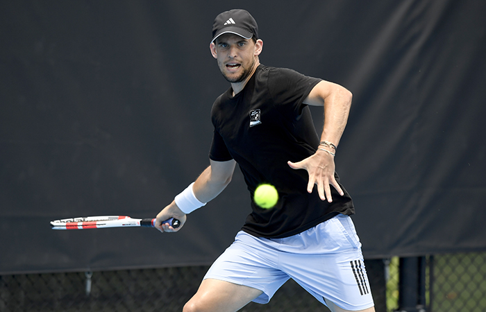 Dominic Thiem during a practice session on Court 6 before the 2024 Brisbane International on Wednesday, December 27, 2023. Photo by TENNIS AUSTRALIA/SCOTT DAVIS