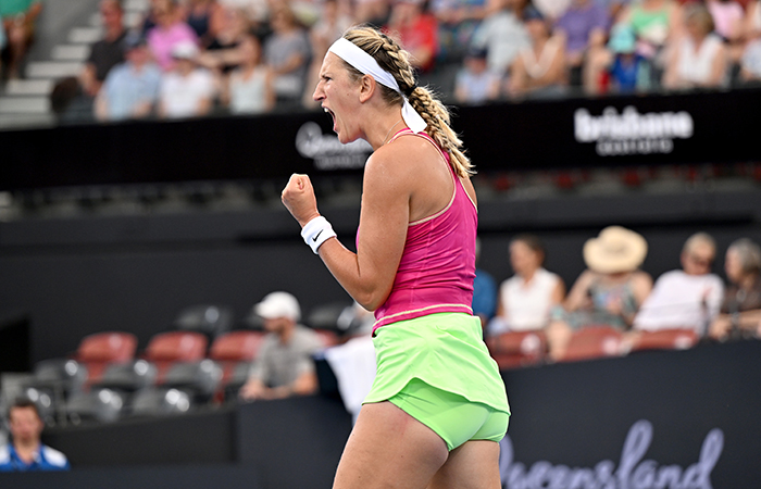 January 04: Victoria Azarenka plays Clara Burel (FRA) on Pat Rafter Arena, at the 2024 Brisbane International, on Thursday, January 04, 2024. Photo by TENNIS AUSTRALIA/ SCOTT DAVIS