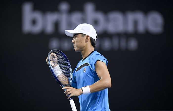 January 02: Rinky Hijikata (AUS) plays Thanasi Kokkinakis (AUS) on Show Court 1, at the 2024 Brisbane International, on Tuesday, January 02, 2024. Photo by TENNIS AUSTRALIA/ SCOTT DAVIS