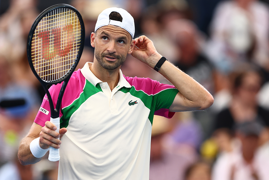 BRISBANE, AUSTRALIA - JANUARY 01: Grigor Dimitrov of Bulgaria celebrates winning his match against Aleksandar Vukic of Australia during day four of the 2025 Brisbane International at Pat Rafter Arena on January 01, 2025 in Brisbane, Australia. (Photo by Chris Hyde/Getty Images)