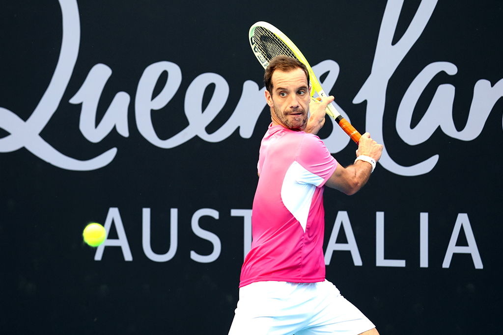 December 28 :  Richard Gasquet (FRA) in action during Qualifying Round 2 at the Queensland Tennis Centre in Brisbane on Saturday, December 28, 2024. Photo by TENNIS AUSTRALIA/ JASON O'BRIEN