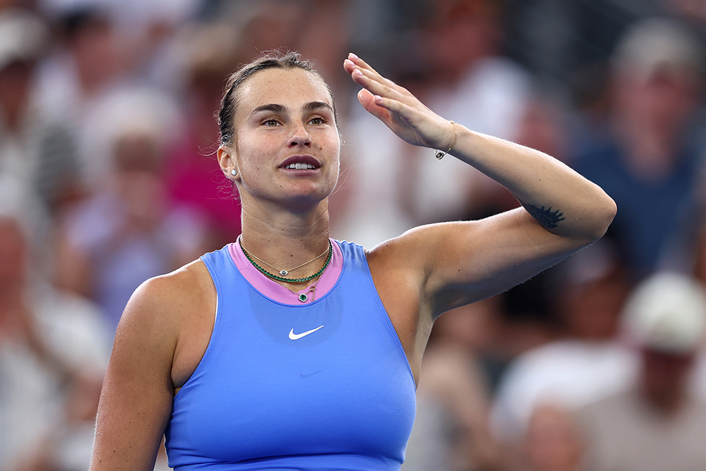 BRISBANE, AUSTRALIA - DECEMBER 31: Aryna Sabalenka of Belarus celebrates winning her match against Renata Zarazua of Mexico during day three of the 2025 Brisbane International at Pat Rafter Arena on December 31, 2024 in Brisbane, Australia. (Photo by Chris Hyde/Getty Images)