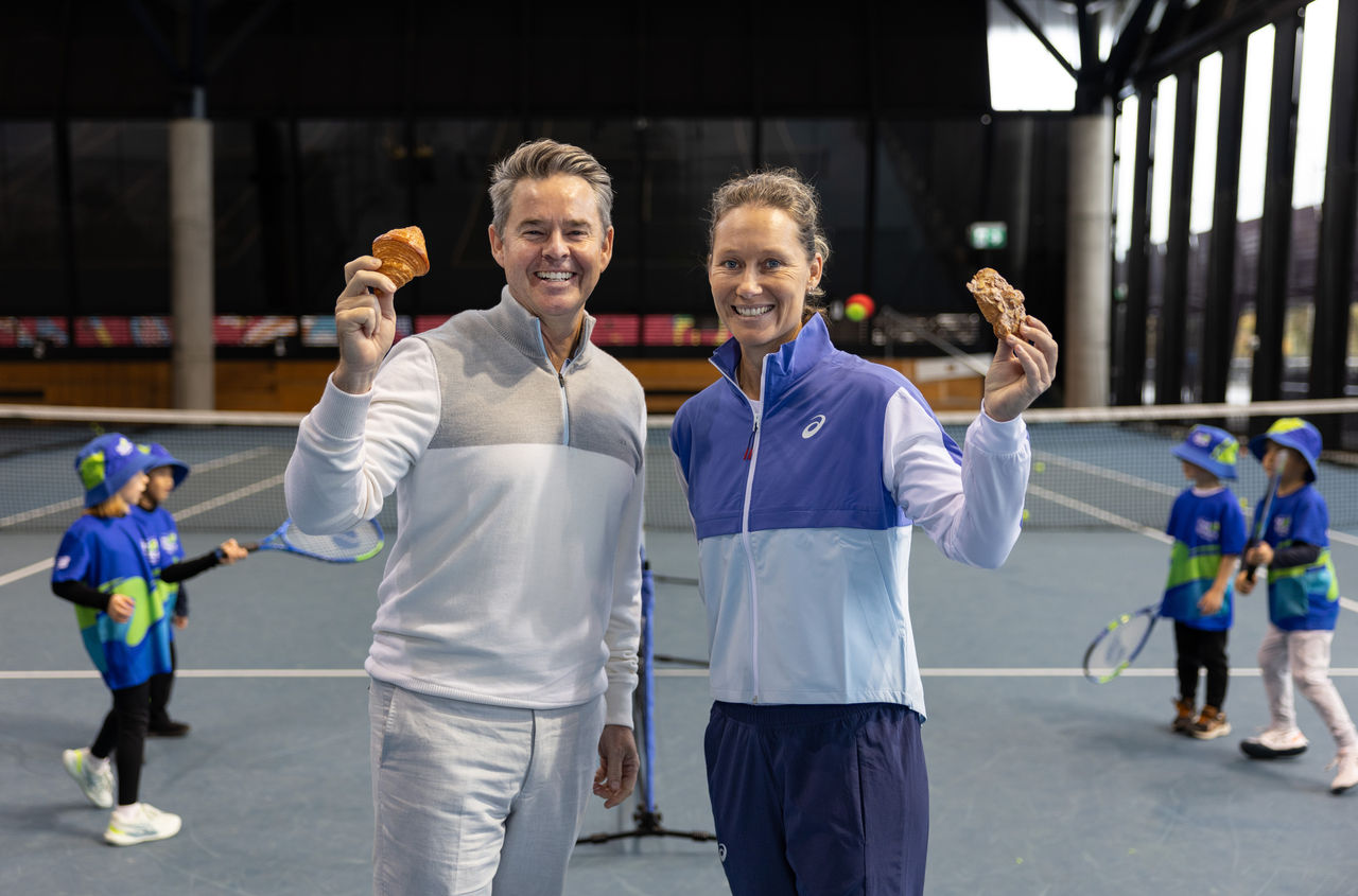 Roland Garros preview with Todd Woodbridge,  Sam Stosur and Hot Shots kids at the National Tennis Centre on Tuesday, May 21, 2024. Photo by TENNIS AUSTRALIA/ FIONA HAMILTON