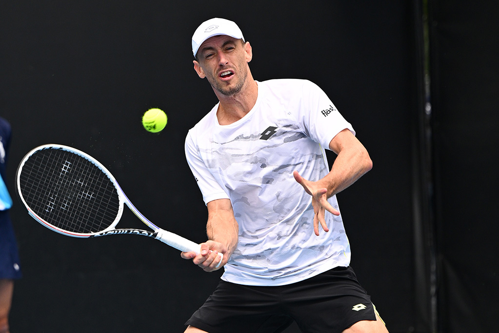 January 18: John MILLMAN (AUS) and Edward WINTER (AUS) playing doubles against Marcus DANIELL (NZL) and Marcelo DEMOLINER (BRA) on Court 6 during the 2024 Australian Open on Thursday, January 18, 2024. Photo by TENNIS AUSTRALIA/ VINCE CALIGIURI