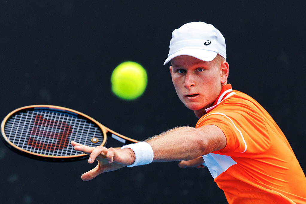 January 21: Pavle Marinkov (AUS) plays Hoyoung (KOR) on Court 7 during the 2024 Australian Open on Sunday, January 21, 2024. Photo by TENNIS AUSTRALIA / AARON FRANCIS