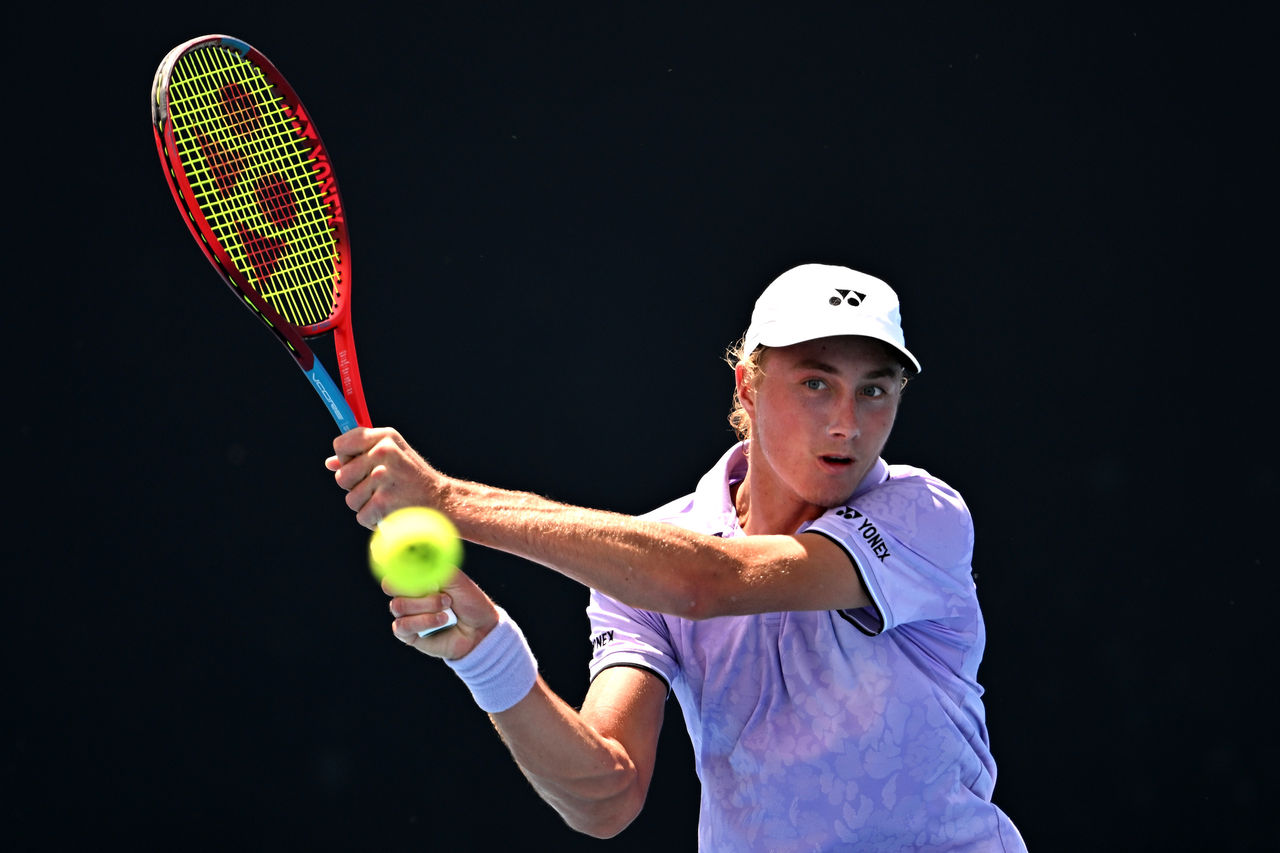 Thomas Nicholas Gadecki of Australia plays Kilian Feldbausch of Switzerland on Court 13, Day 6 of the 2023 Australian Open at Melbourne Park, Saturday, January 21, 2023. MANDATORY PHOTO CREDIT Tennis Australia/ MORGAN HANCOCK