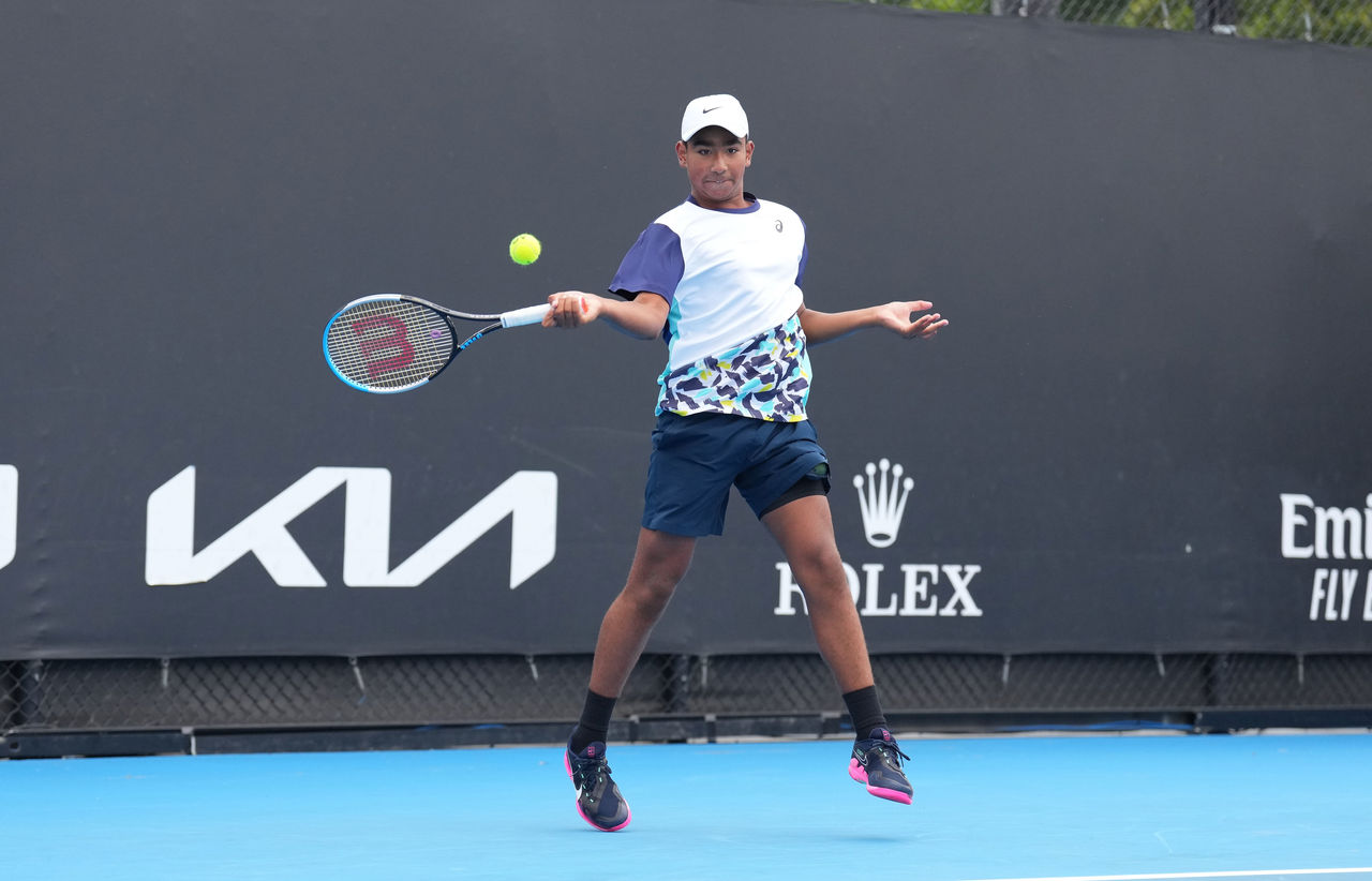 Cooper Kose during the 14/u championships during the December Showdown at Melbourne Park on Monday, December 5, 2022. MANDATORY PHOTO CREDIT Tennis Australia/ SCOTT BARBOUR