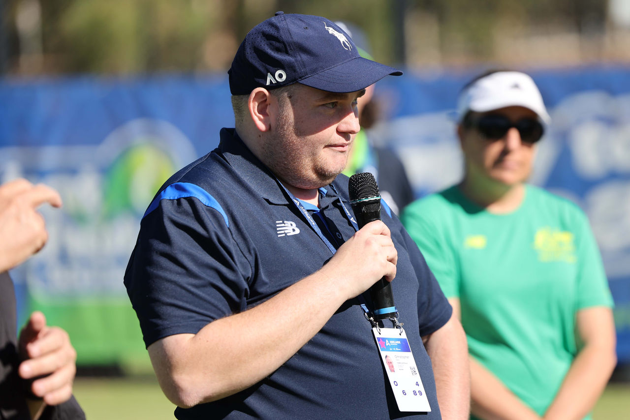 January 8: Christopher Okely from TA at all abilities day at the Adelaide International at The Drive on Wednesday, January 8, 2025. Photo by TENNIS AUSTRALIA/ David Mariuz