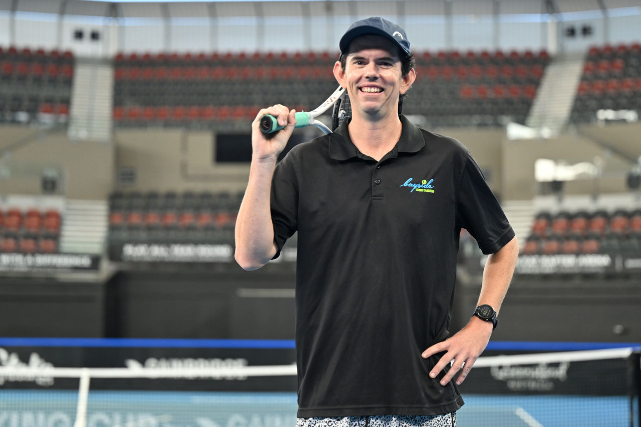April 08: Tim Low poses for a photograph during a practice session for the Billie Jean King Cup Qualifier at the Queensland Tennis Centre in Brisbane on Monday, April 08, 2024. Photo by TENNIS AUSTRALIA/ SCOTT DAVIS