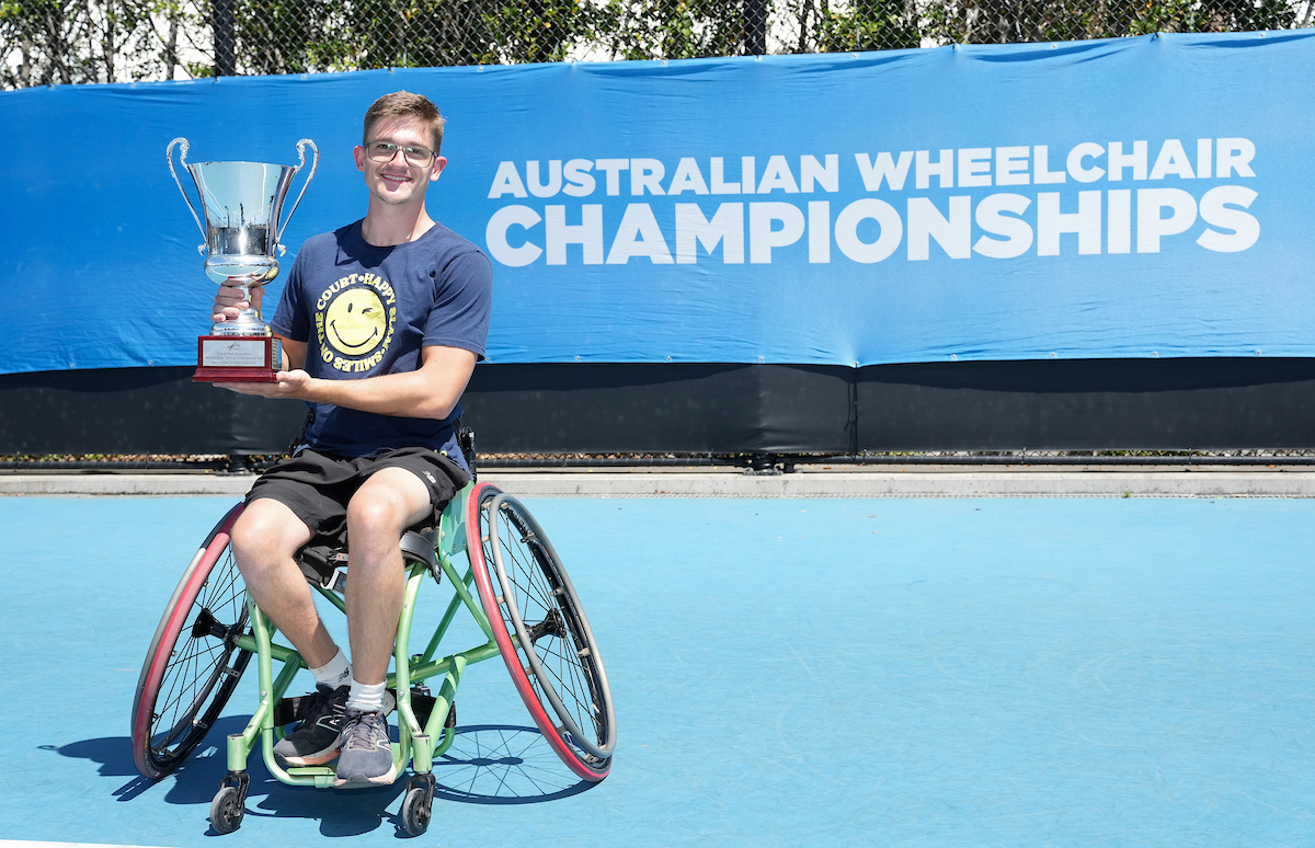 November 10: Trophy presentation to Anderson Parker at the 2024 Australian Wheelchair Tennis National Championships finals at Tennis World Melbourne Park on Sunday, November 10, 2024. Photo by TENNIS AUSTRALIA/ GEORGE SALPIGTIDIS