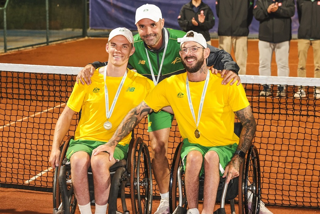 Finn Broadbent (AUS) and Heath Davidson (AUS) during the 2024 Wheelchair World Team Cup.
