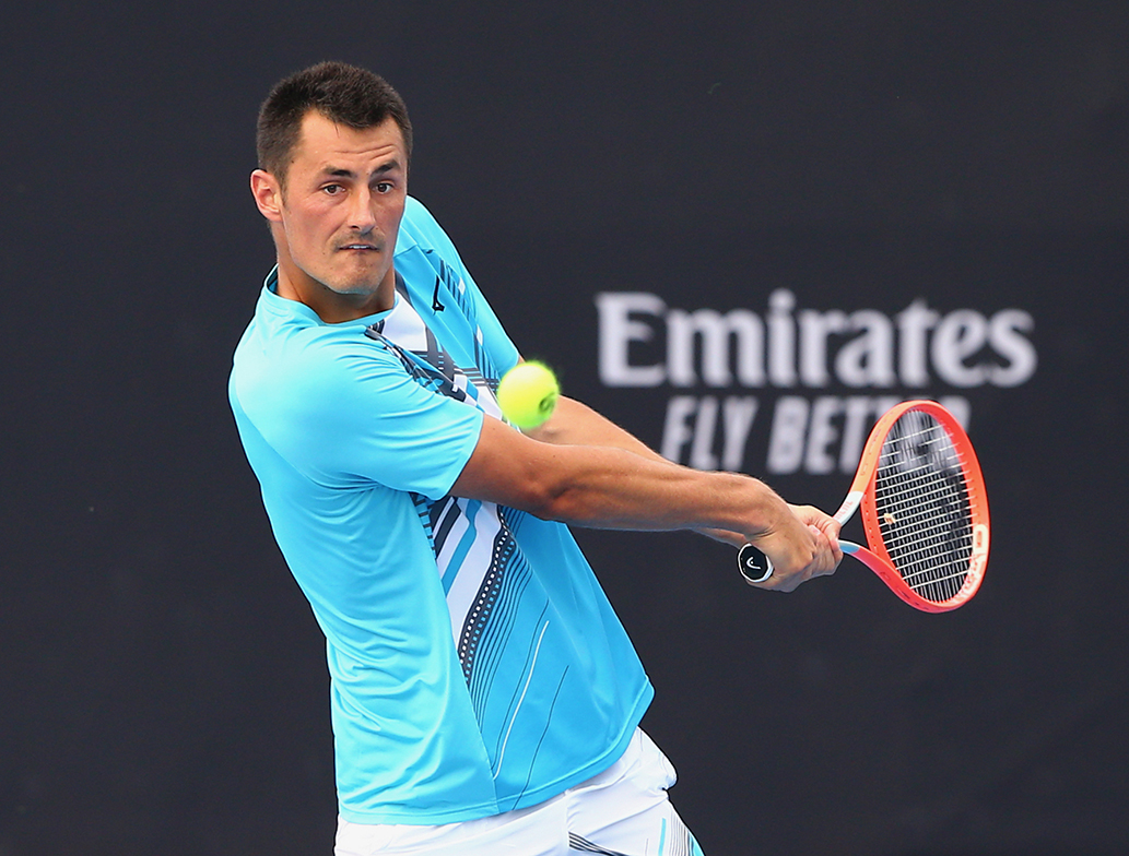 Bernard TOMIC (AUS) plays Tristan SCHOOLKATE (AUS) in their round 2 match at the Australian Open 2021 Men’s Qualifying at the Khalifa International Tennis and Squash Complex in Doha, Qatar, Wednesday, January 13, 2021. Tennis Australia Photo by Samer Alrejjal