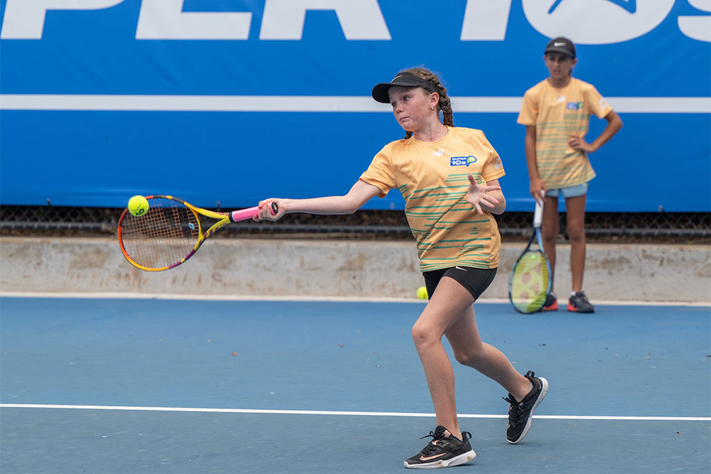 January 24:Super 10 players engaged in tennis activity (64 players in total)
Male and female players. Professional player Dane Sweeny engaging with players during the 2024 Australian Open on Wednesday, January 24, 2024. Photo by TENNIS AUSTRALIA/ TONY GOUGH