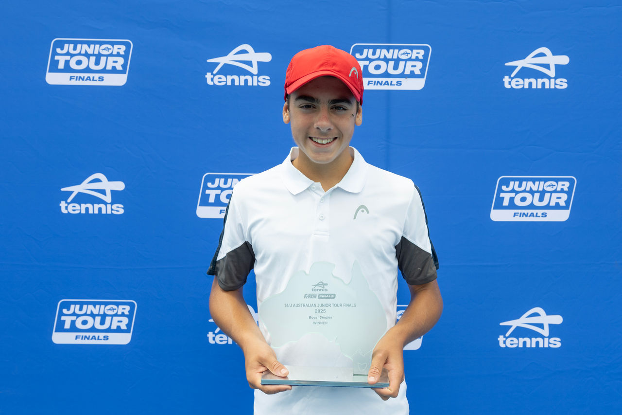 November 9: Novak Palombo (VIC) during the De Minaur Junior Tour Finals at Sydney Olympic Park on Sunday, November 9, 2025. Photo by TENNIS AUSTRALIA/ STEVE CHRISTO