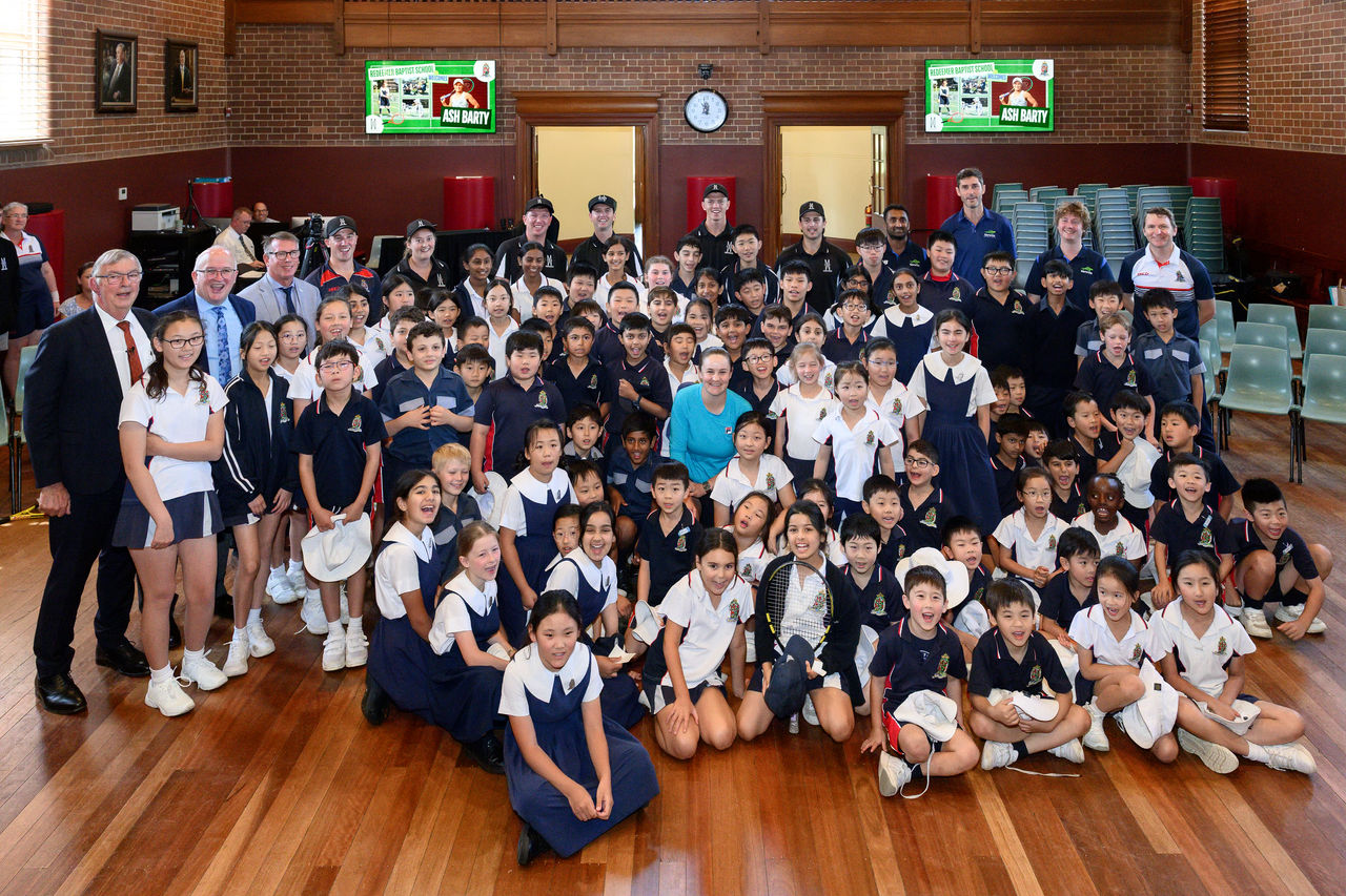 November 3: Ash Barty visits the winning school of the Ash Barty Schools Challenge, Redeemer Baptist School in Parramatta on Monday, November 3, 2025. Photo by TENNIS AUSTRALIA/STEVE MARKHAM