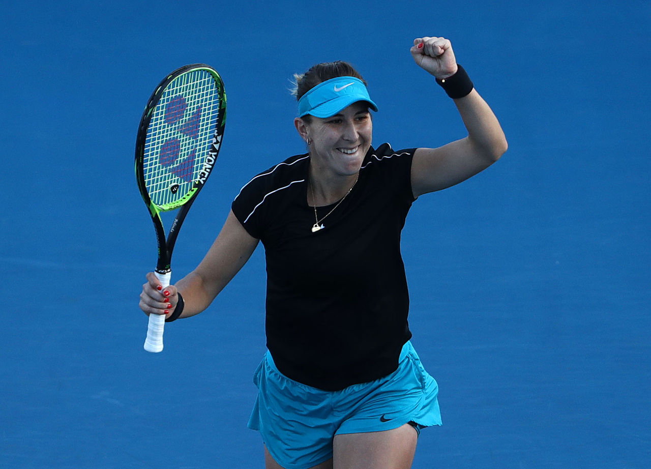 HOBART, AUSTRALIA - JANUARY 10: Belinda Bencic of Switzerland celebrates after winning her quarter final match against Dayana Yastremska of the Ukraine during day six of the 2019 Hobart International at Domain Tennis Centre on January 10, 2019 in Hobart, Australia. (Photo by Robert Cianflone/Getty Images)