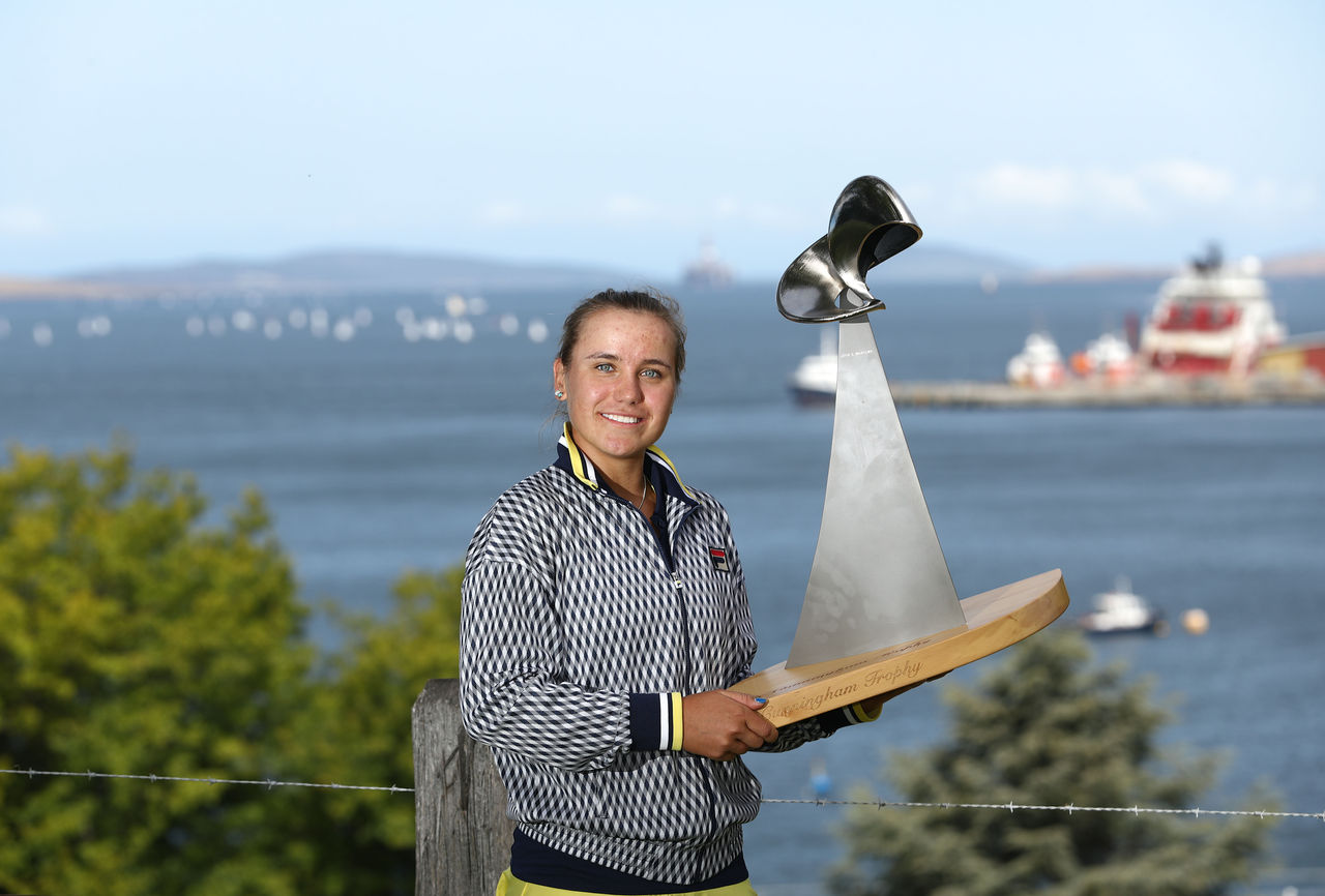 HOBART, AUSTRALIA - JANUARY 12: Sofia Kenin of the USA poses after wining the singles final against Anna Karolina Schmiedlova of Slovakia during day eight of the 2019 Hobart International at Government House on January 12, 2019 in Hobart, Australia. (Photo by Robert Cianflone/Getty Images)